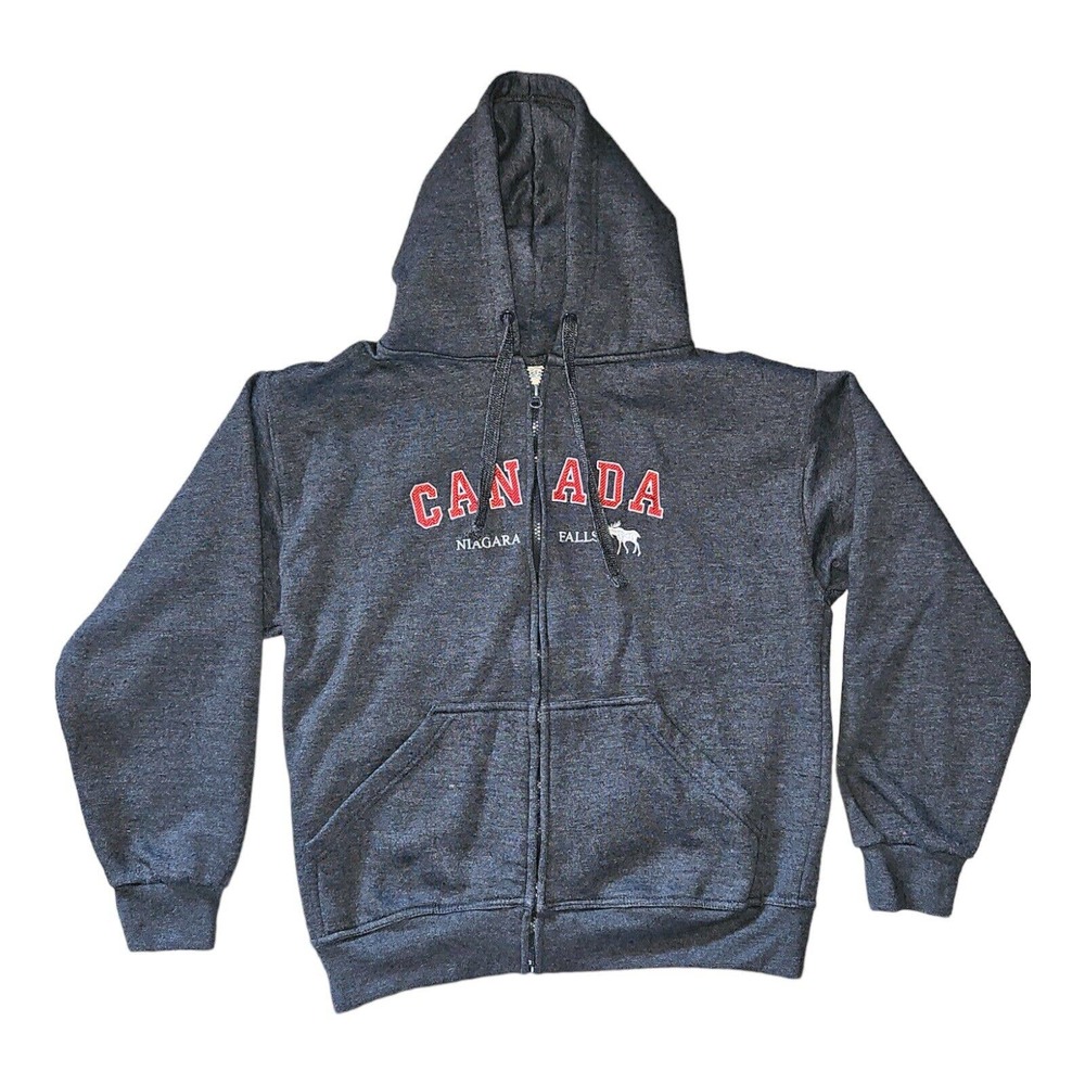 Niagra Falls Jacket Hooded Unisex Size Medium Full Zip Long Sleeve Dark Grey